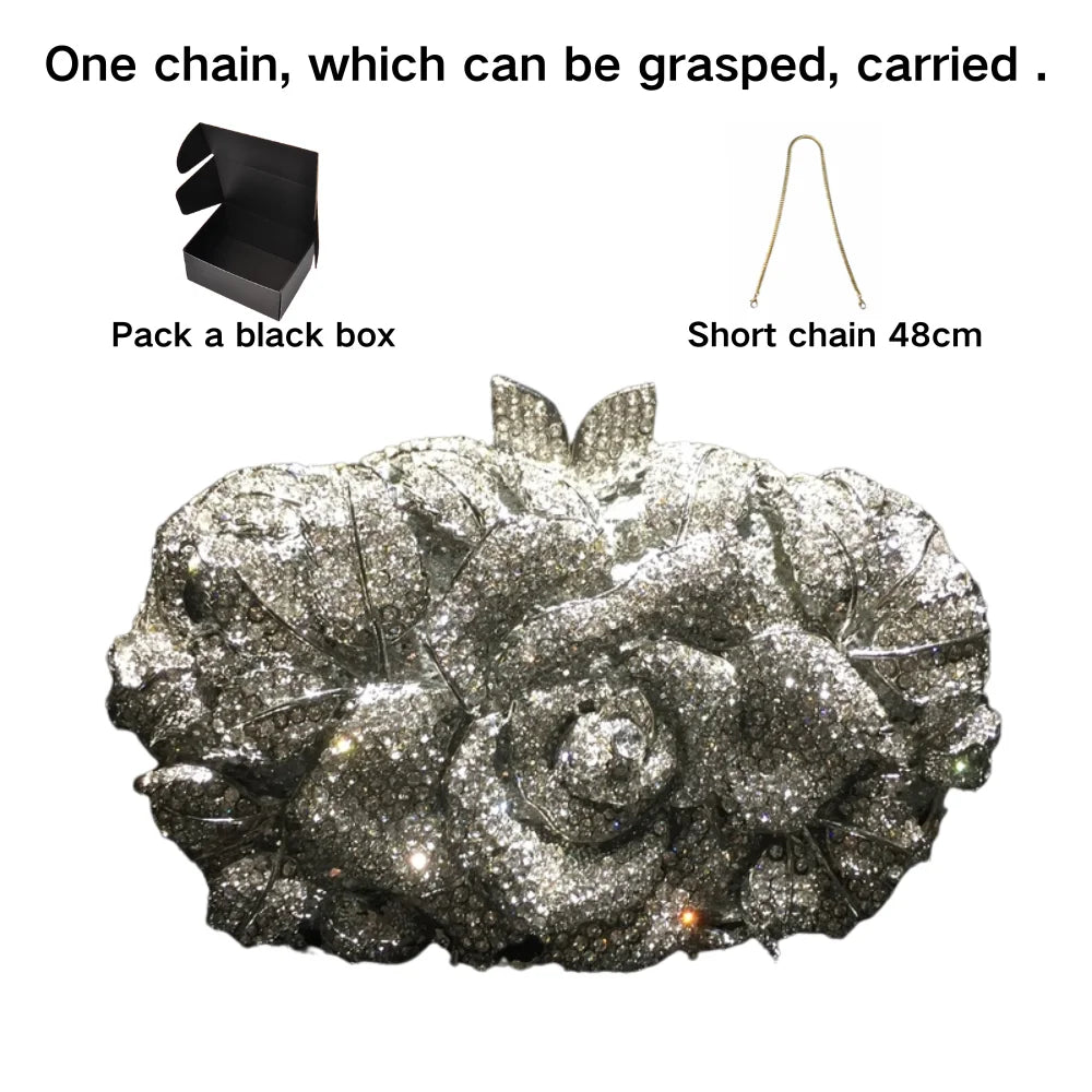 A flower cut-out diamond dinner bag, diamond bag, women's clutch