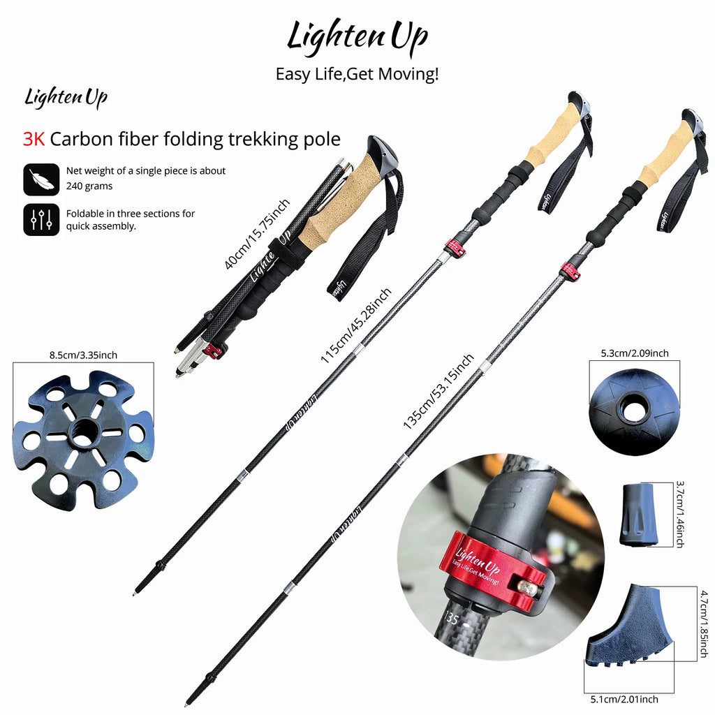 Adjustable Carbon Fibre Outdoor Trekking Poles EVA Cork Quick Adjustable Locks 1pc/2pcs Walking Sticks Ultralight Poles for Men