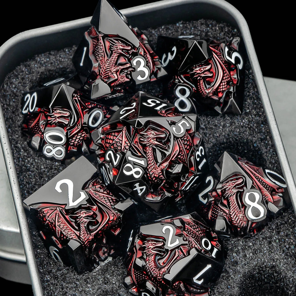 Dragon DND Dice Set for Role Playing Game, Blue Metal D&D Dice Set Dungeons and Dragons, 7Pcs RPG Polyhedral D and D Dice Set