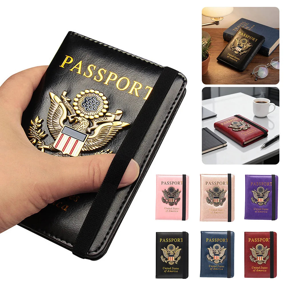 Rfid-Passport Holder For Travel Novelty Waterproof Passport Holder Cover With 3D Metal Badge Portable Card Wallet For Bank Cards