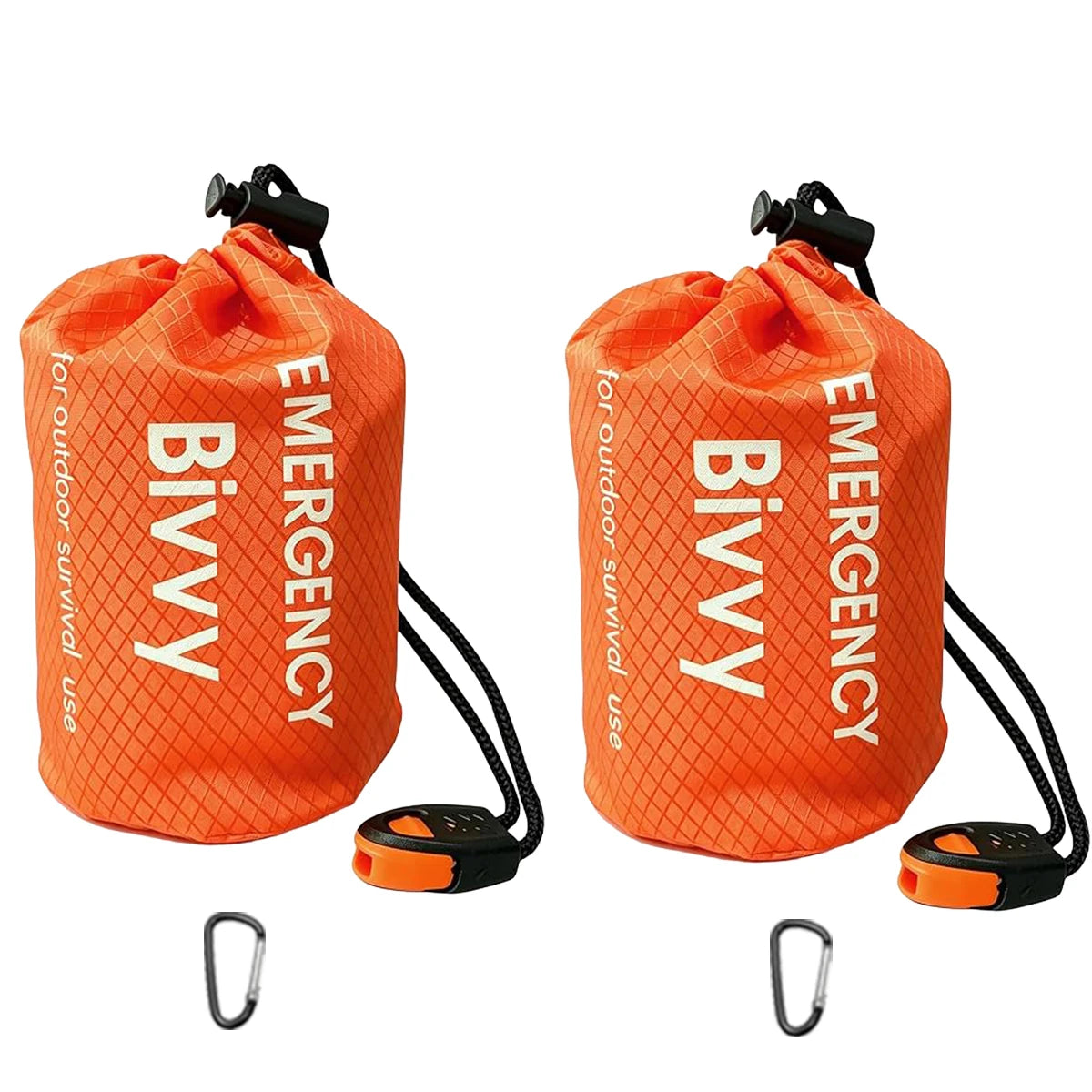 2 Pack Emergency Sleeping Bag, PE Aluminum Film Bivy Sack With Premium Pouch, Whistle & Carry Hook For Camping Hiking Car