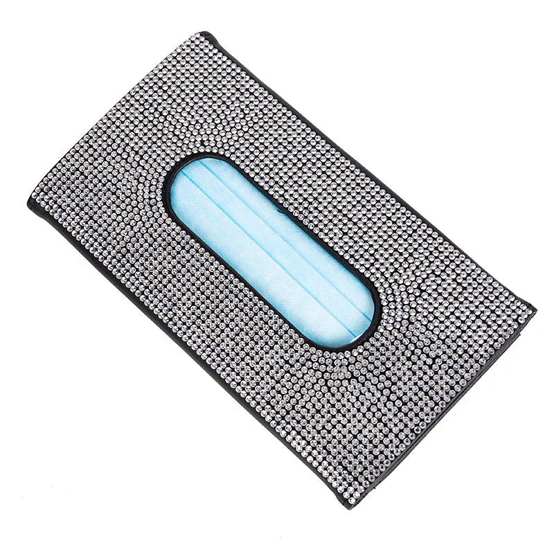 Bling Crystal Car Tissue Box Sun Visor Diamond Leather Auto Tissue Paper Holder Case Sunvisor Hanging Napkin  car decoration