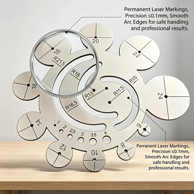 11 in 1 Stainless Steel Radius Template Ruler Multi Circular Angle Cutting Guide Center Finder Arc Measuring Gauge DIY