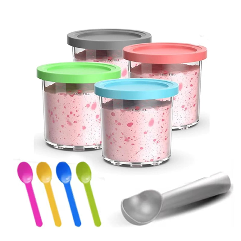 4 Pack Containers Replacement for Ninja,Creami Pints and Lids 16oz Compatible with Ninja NC299AMZ NC300 Series Deluxe Ice Cream