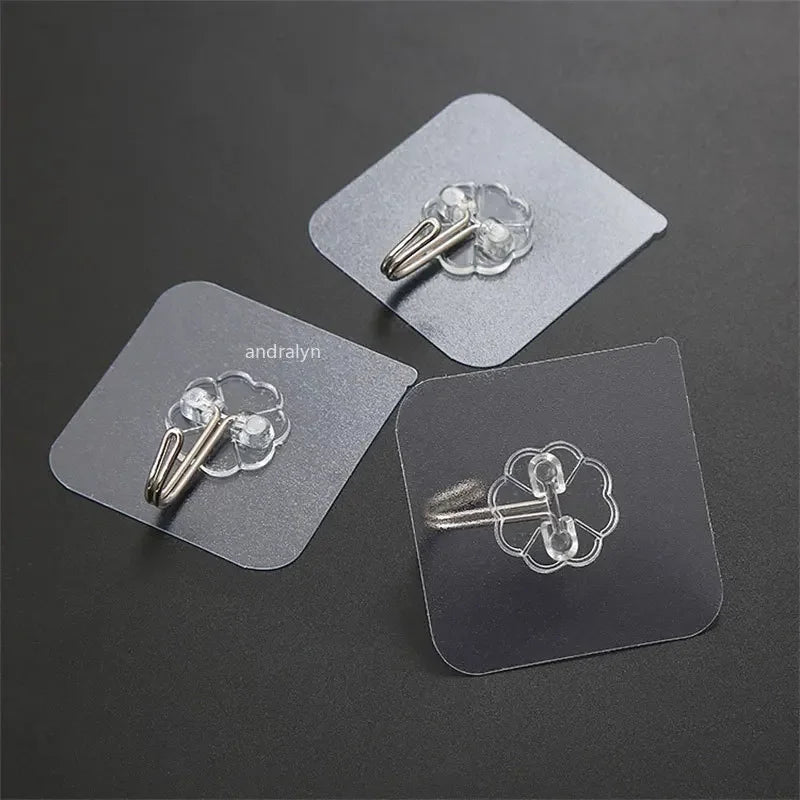 1/5/50pcs Transparent Stainless Steel Self-Adhesive Hooks Bathroom Towel Clothes Storage Sticker Hook Key Hangers Storage Holder
