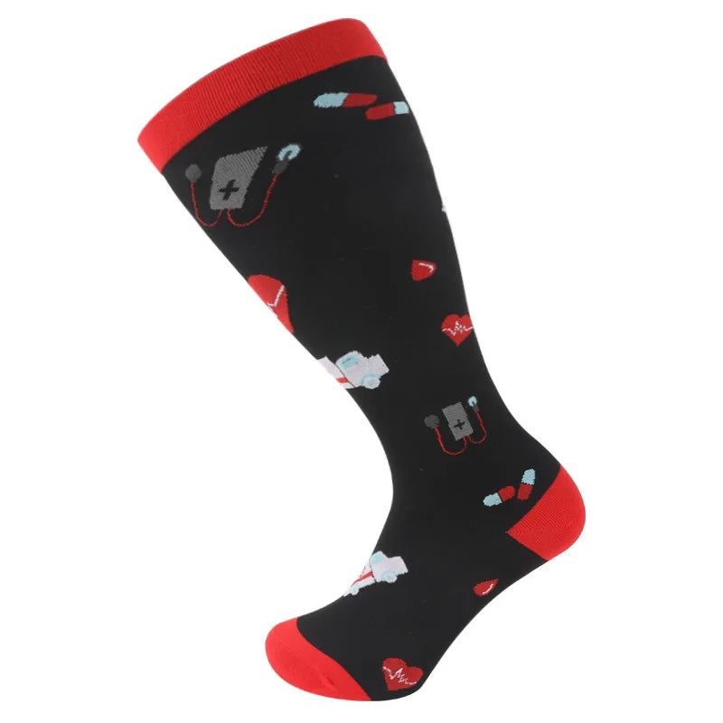 2XL-7XL Plus Size 20-30 mmHg Compression Socks for Women Men Wide Calf Extra Large Knee High Flight Sock for Circulation Support