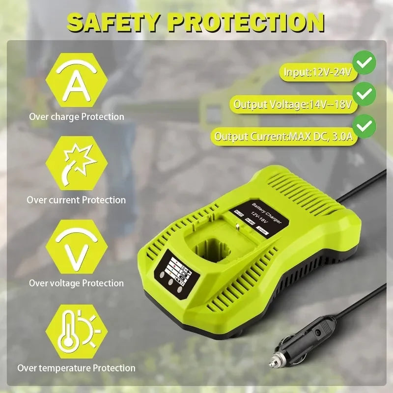 For Ryobi 12V 14.4V 18V Battery Charger Vehicle/Car Charger Cigarette Lighter Plug Portable Lithium or NiCad Battery Charger