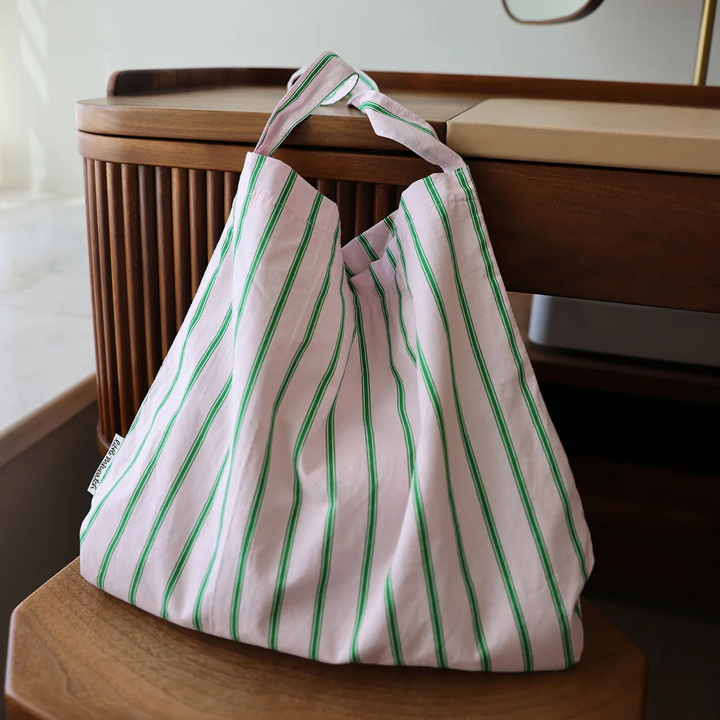 College style pink green striped shoulder bag simple versatile casual fabric tote bag girls canvas bag travel bag for women