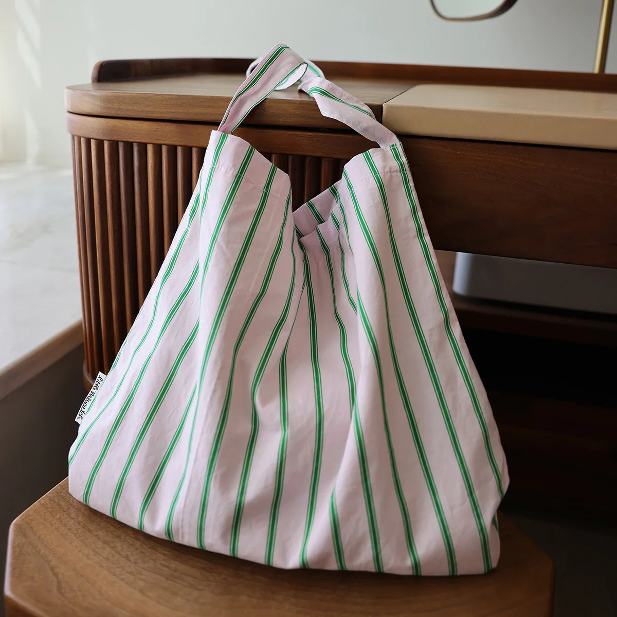 College style pink green striped shoulder bag simple versatile casual fabric tote bag girls canvas bag travel bag for women