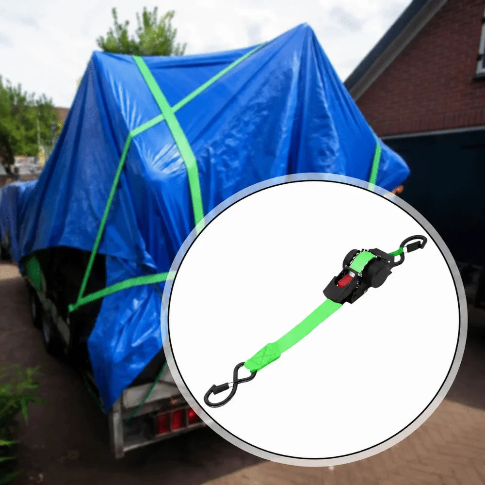 Sturdy Webbing Retractable Ratchet Tie Down Straps Solid Ratchet Structure Automatic Retraction Design Heavy Duty Cargo Straps