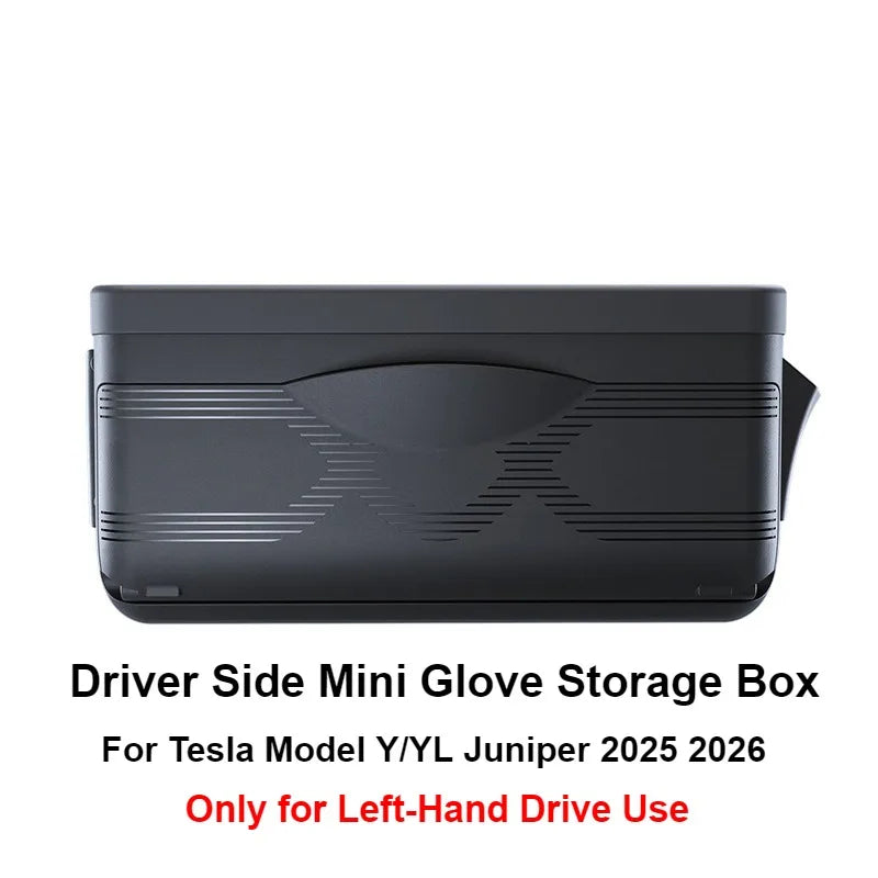 For Tesla Model Y YL Juniper 2025 2026 Driver Side Mini Glove Storage Box Phone Holder Storage Glasses Case Car Auto Accessories
