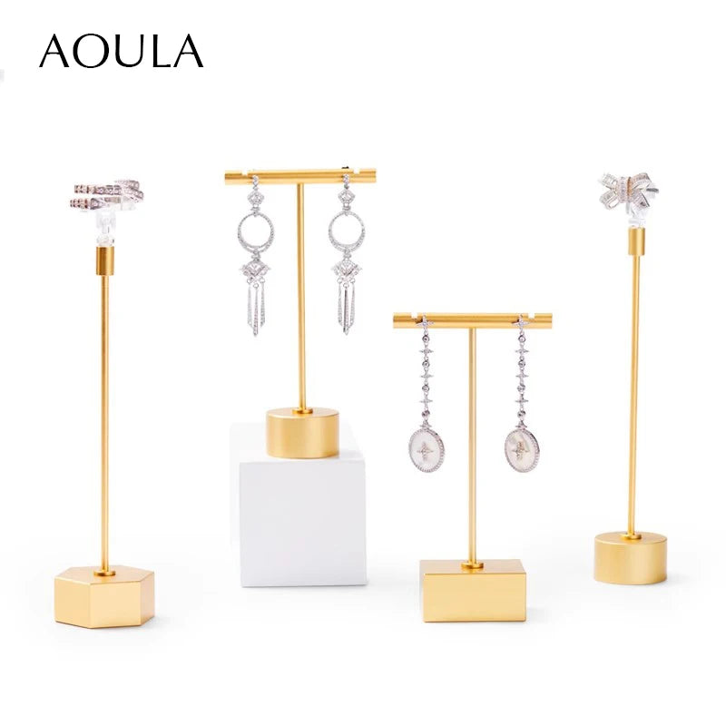 Luxury Dangle Earrings Display Metal Rack T Bar Stand Ring Jewelry Hanger Organizer Ear Studs Storage Holder Shelf Store Selling