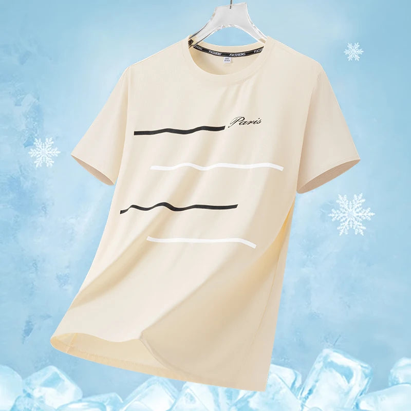 Summer Outdoor Mountaineering Hiking Sweat Absorbing Quick Drying Ice Silk T-shirt Fashion Trend Round Neck Short Sleeve T-shirt