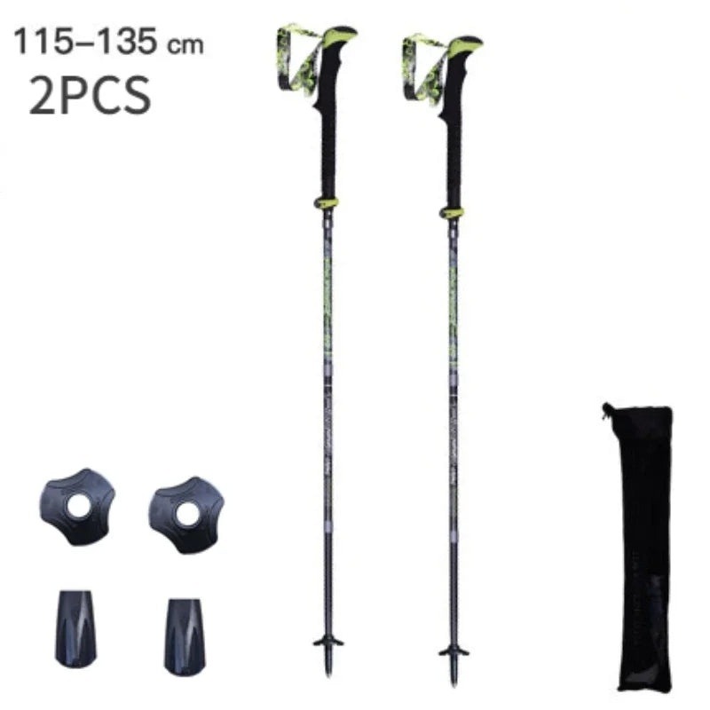 Pioneer Folding Ultralight Quick Lock Trekking Poles Hiking Pole Race Running Outdoor Walking Stick Carbon Fiber 115-135cm
