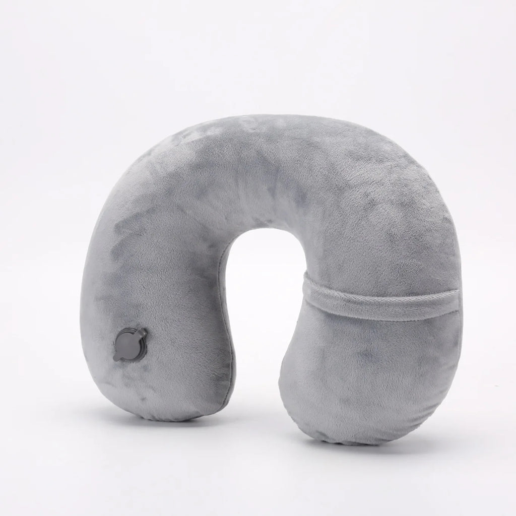 Flocking Plush Fabric Cover Inflatable Pillow Outdoor Travel Cushion U-Shaped Pillow Neck Pillow Travel Accessories Nap Pillow