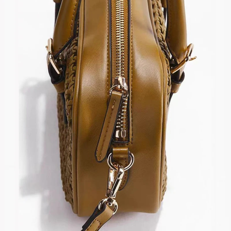 Vintage Hollow-Out Handheld Boston Bag Retro Top-Handle Shoulder Tote Lady Premium Commuter Purse Women Daily Office Satchel