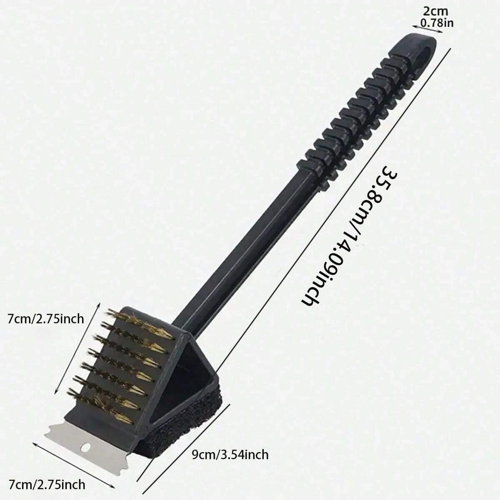 1pc-Long Handle BBQ Tool Barbecue Grill Oven Cleaning 3 in 1 CornerCopper Wire Brush for Outdoor PicnicCopper Wire Sponge Shovel