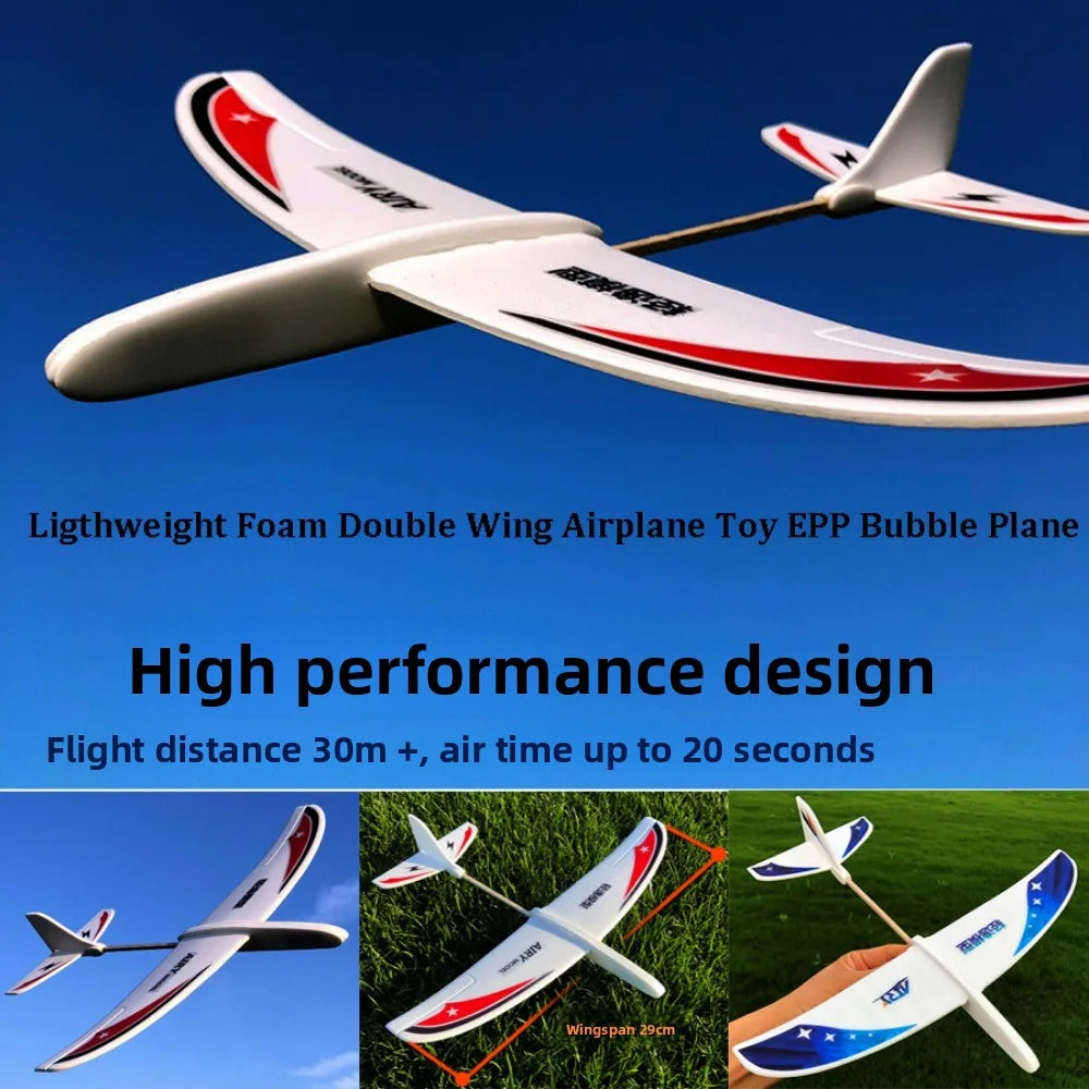 High Quality PP Foam Double Wing Airplane Popular Ligthweight Glider Hand Throw Plane Red&Blue Fixed Wing Glider for Outdoor