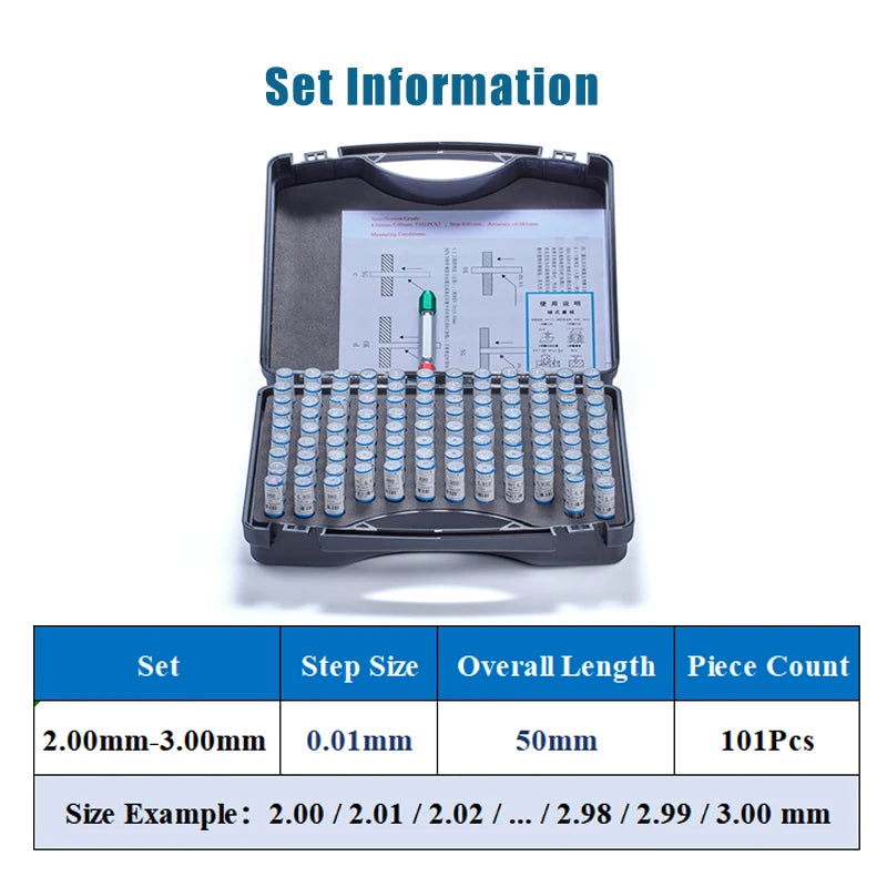 High Precision Pin Gauge Set Within 10mm, Step 0.01/0.05/0.1mm, GCr15 Steel, Small Size Tool for Hole Measurement, Customizable