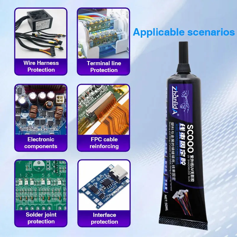 UV Glue Wire Harness Fixing Adhesive 50ML With Needle Fix Circuit Board Terminal Mainboard Wire Electronic Component Super Glue