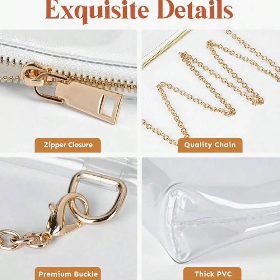 Transparent Envelope Shoulder Bag,Mini Bag Clear Pvc Adjustable Strap For Daily,  Clutch Clear Purse Crossbody Shoulder Bags Stadium Approved Bags