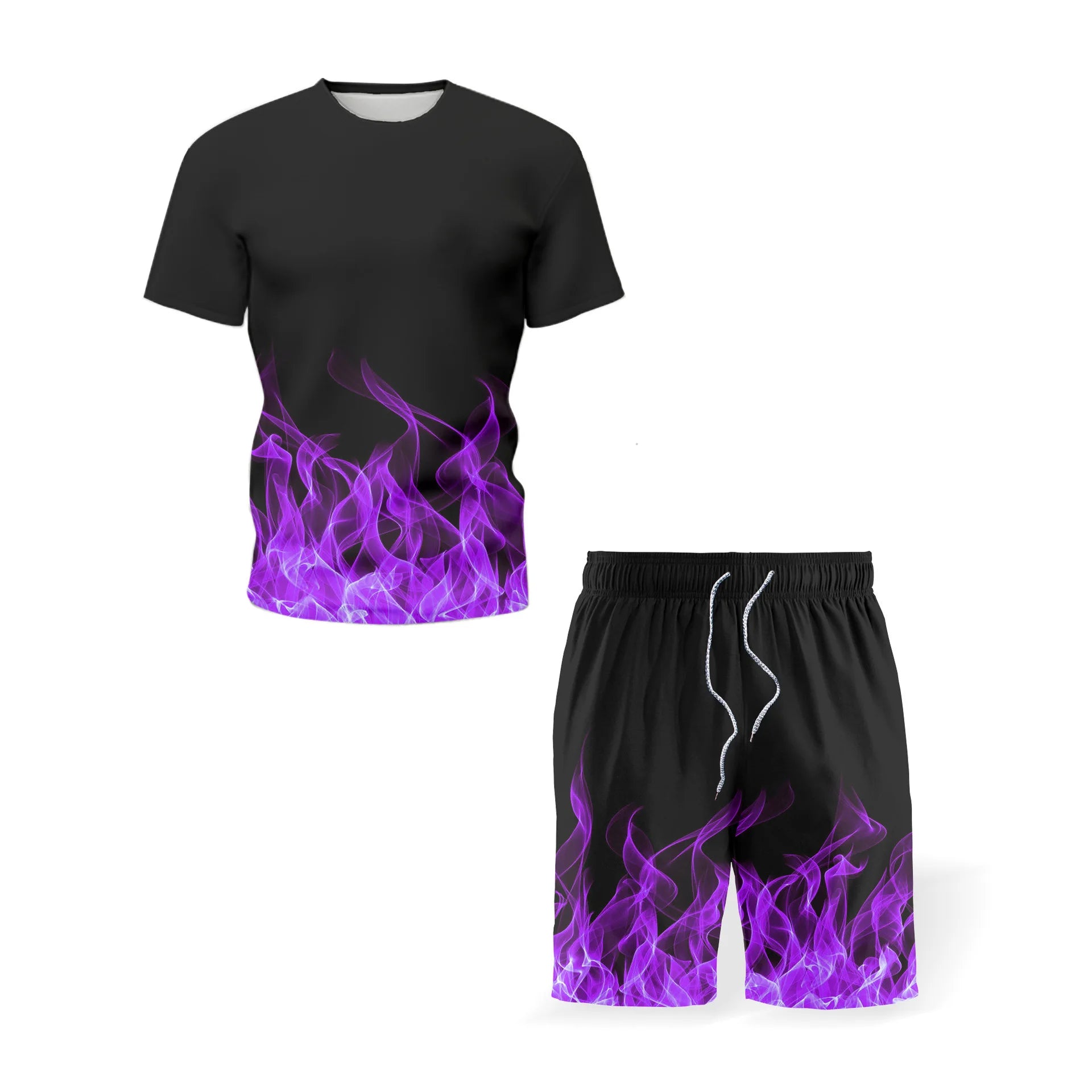 Summer Colorful Flame 3D Print Tracksuits Men Women Casual Short Sleeve T-Shirt Shorts Sets 2pcs Sportswear Suits Man's Clothing