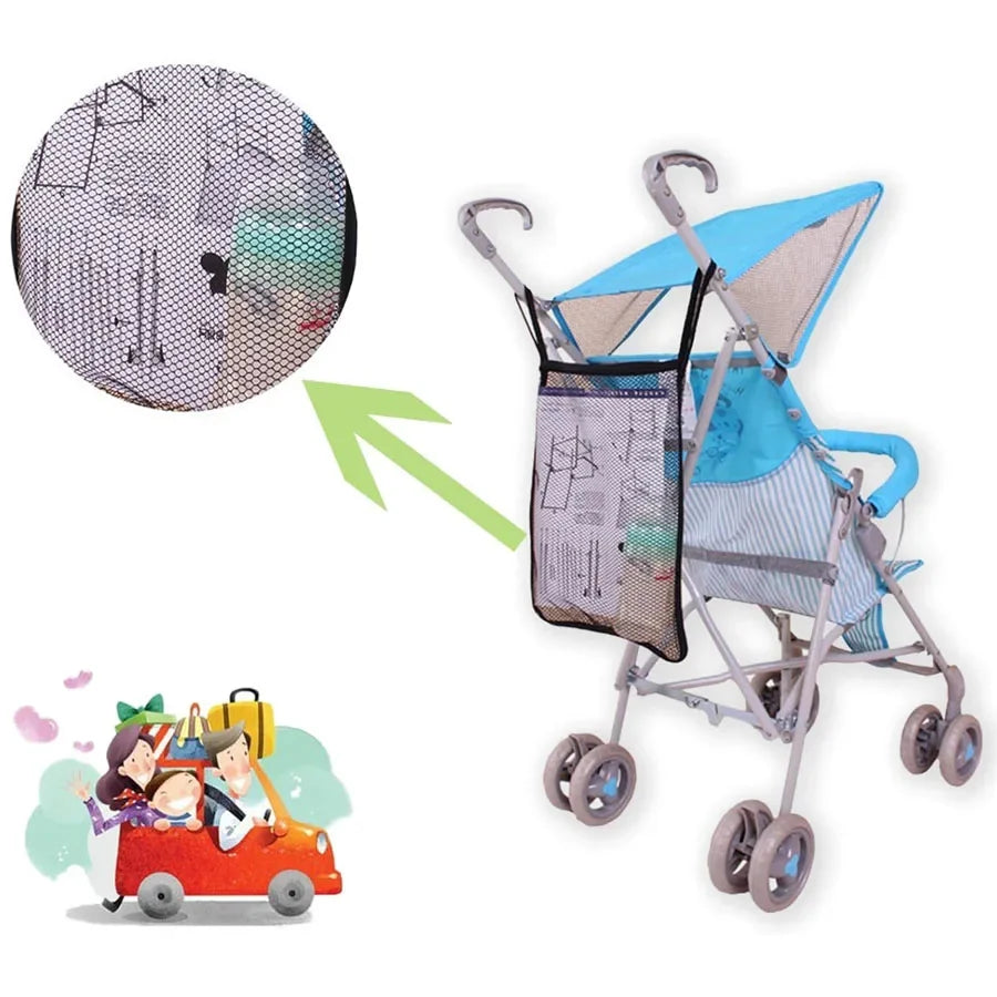 Baby Stroller Mesh Bag Black Perspective Mesh Organizer Hanging Bag Portable Bottle Snack Storage Bag Stroller Accessories