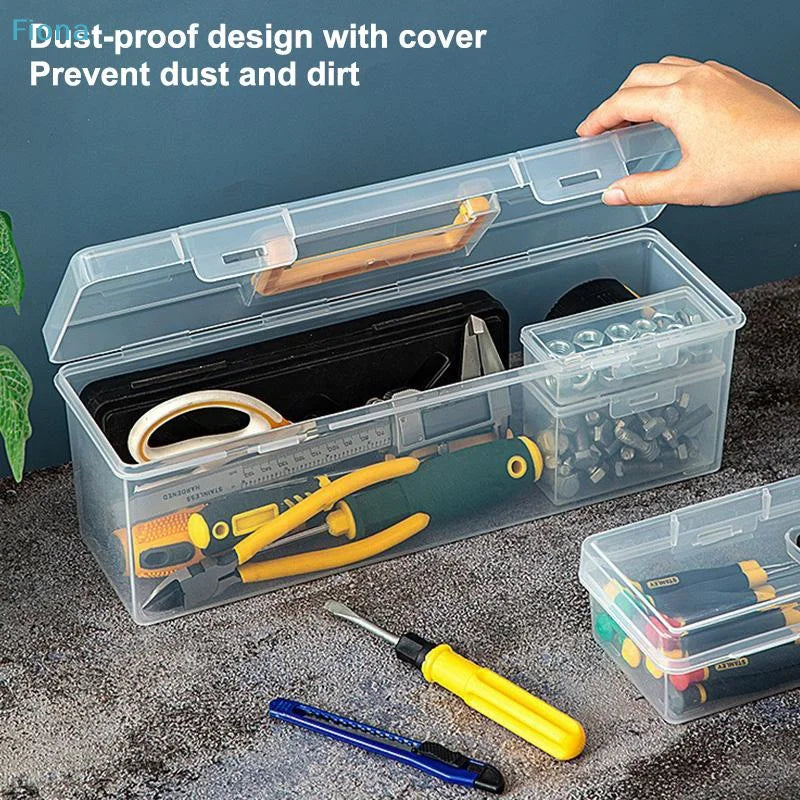 ☪Transparent Handheld Toolbox Portable Large Capacity Thickened Plastic Hardware Tool Storage Box With Handle Tool Organizer Box