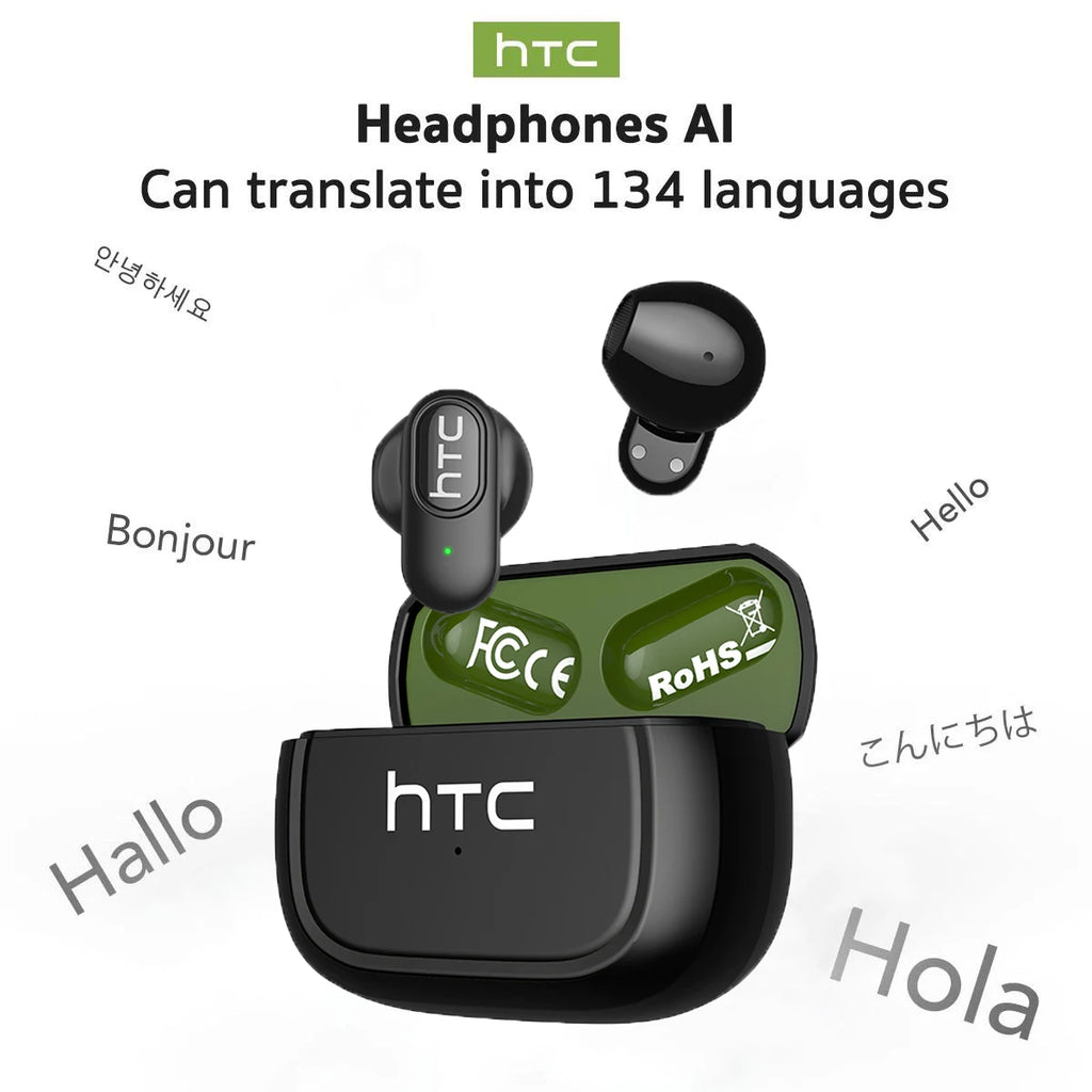 Auriculares Traductor DeIdioma 2026 Surround Sound HTC NE51 AI Translation Earbuds In-Ear Sport Secure Fit for Running Gym