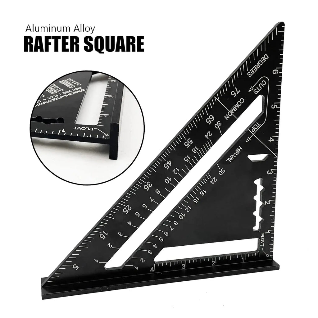 7/12 Inch Aluminum Triangle Ruler, Carpenter Measuring Layout Tool, Square & Metric/Imperial Protractor for Woodworking
