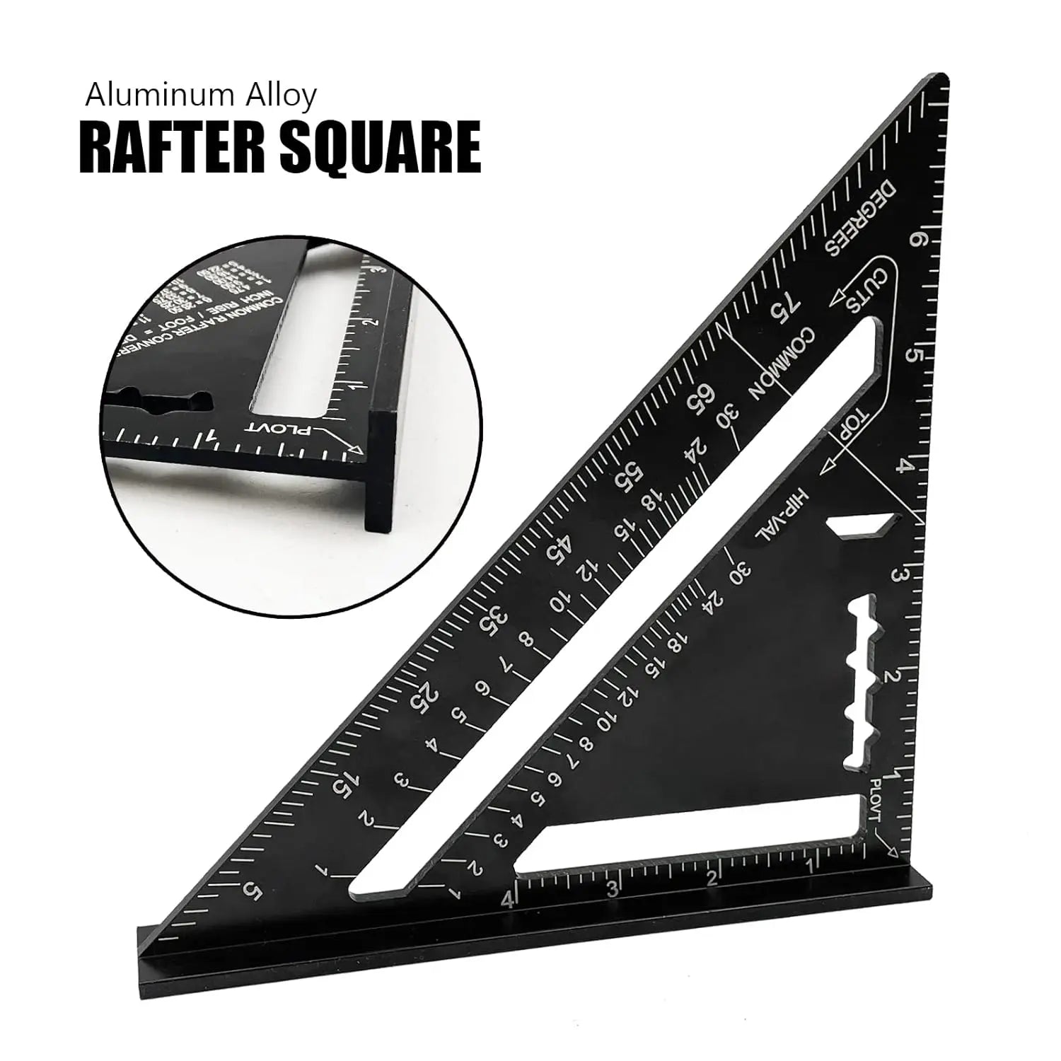 7/12 Inch Aluminum Triangle Ruler, Carpenter Measuring Layout Tool, Square & Metric/Imperial Protractor for Woodworking