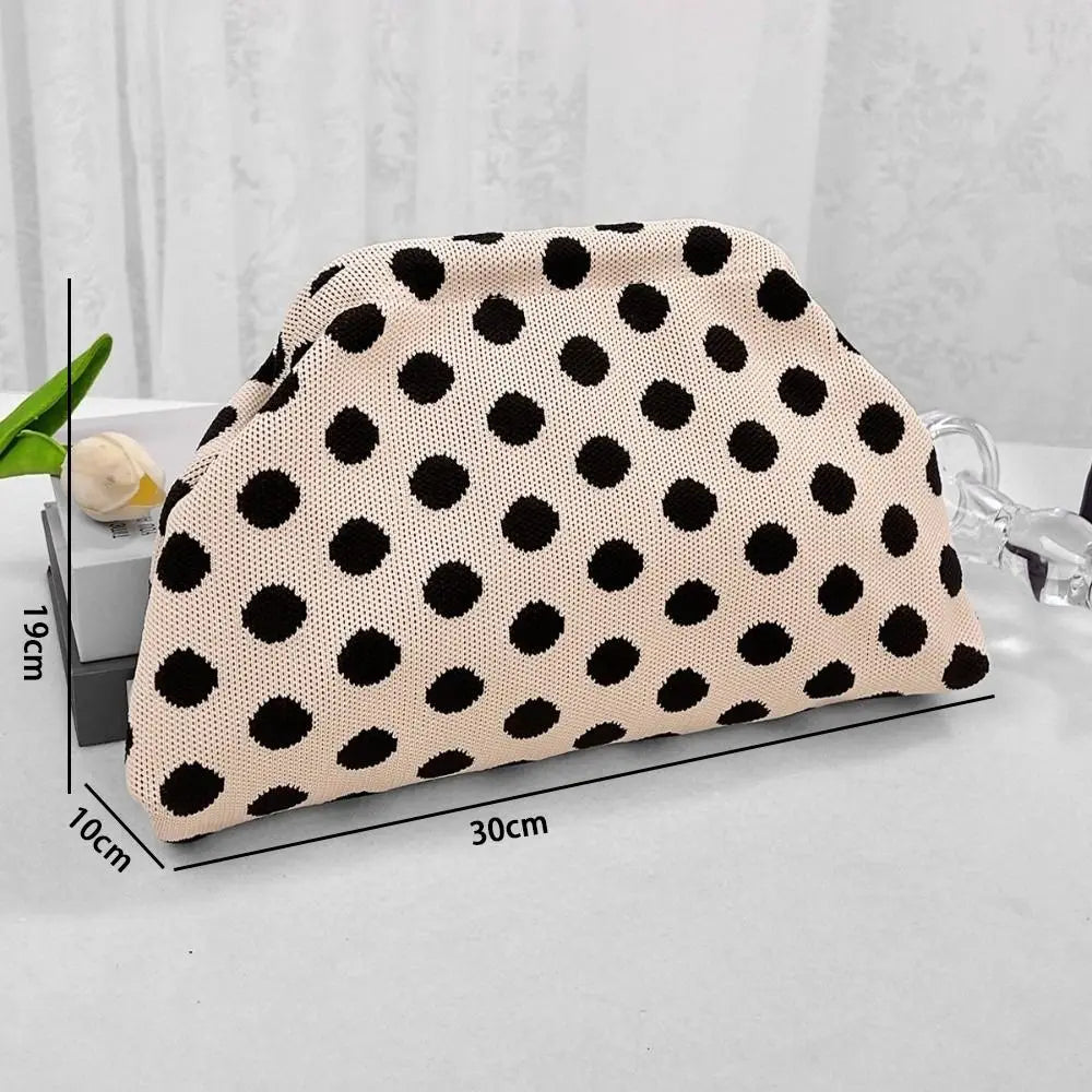 Casual Polka Dot Clutch Bag Portable Colorblock Dumpling Clutch Large Capacity Handbag Women