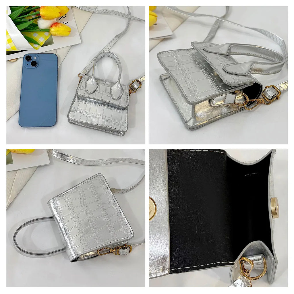 Candy Colored Stone Patterned Shiny Mini Flip Small Square Bag Shoulder Bag and Crossbody Bag Suitable for Commuting Gatherings