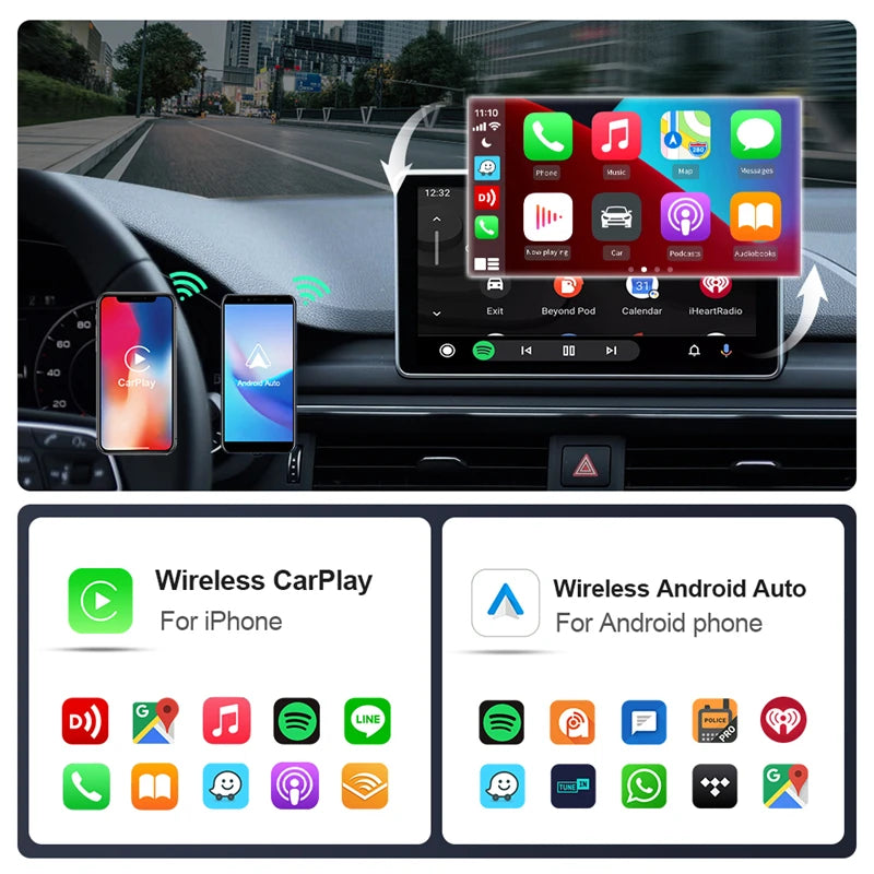 2 in 1 Wireless CarPlay Adapter Android Auto for Car 5G WiFi Plug Play Fast Connection Universal Fit for iPhone