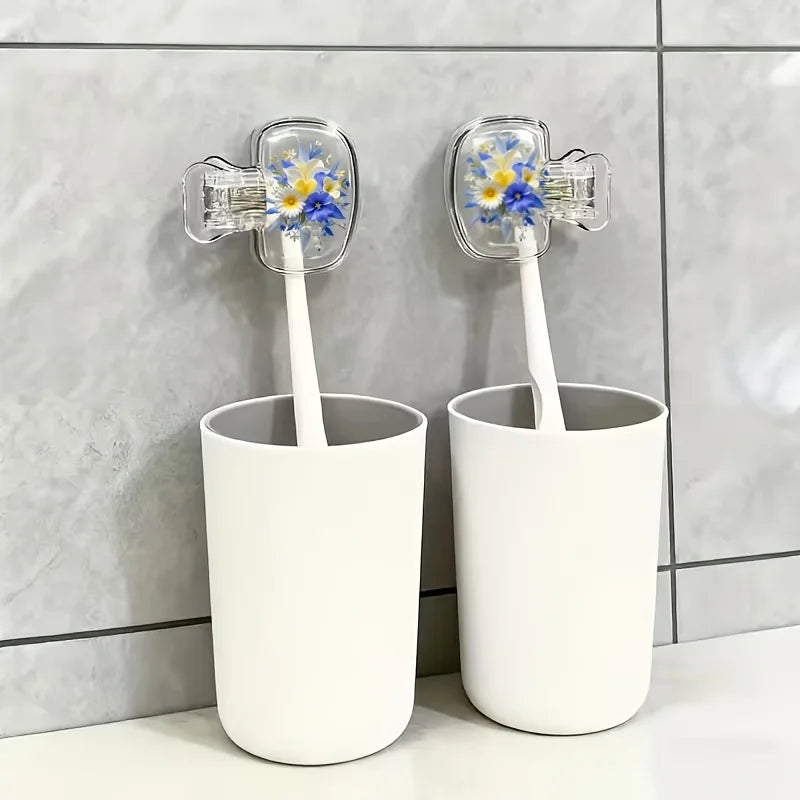 2pcs Fresh Violet Floral Portable Dustproof Odorless Toothbrush Case with Ventilation Holes to Keep Brush Heads Clean and Dry
