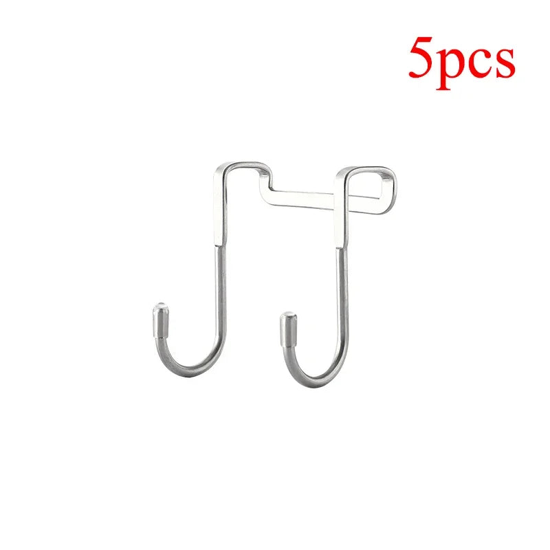 304 Stainless Steel Hook Free Punching Double S-Shape Hook Kitchen Bathroom Cabinet Door Back Type Coat Towel Storage Hanger