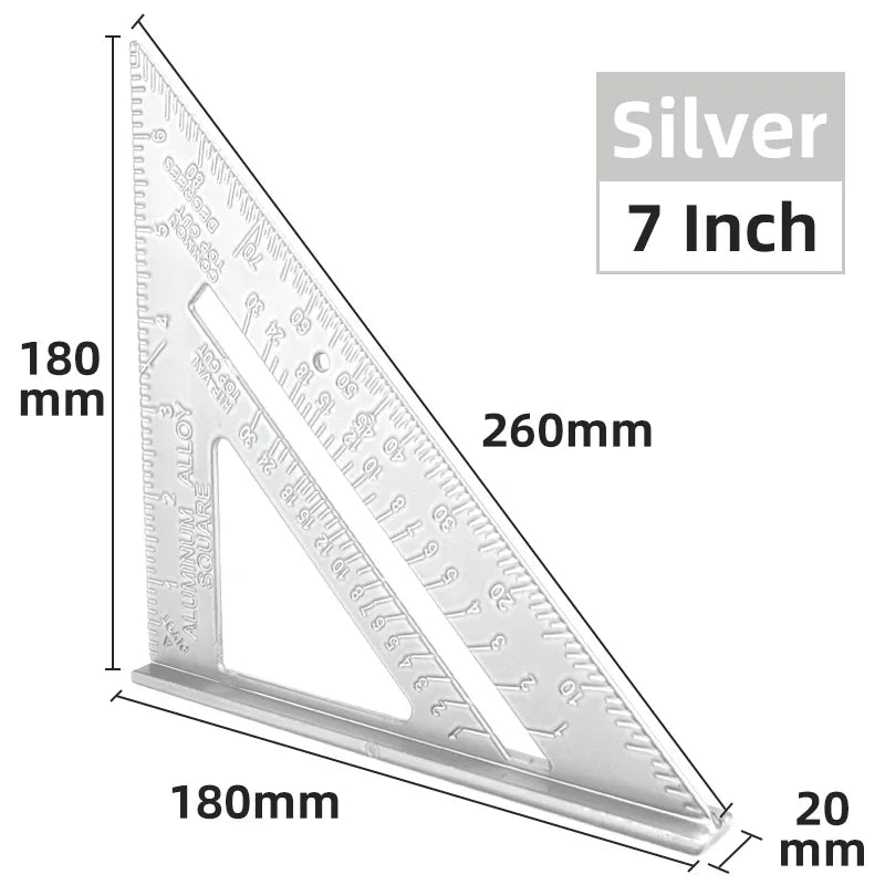 Triangle Ruler 7Inch carpenter Square Ruler Aluminium Alloy Angle Measurement Woodworking Set Squares Gauges Triangular Rule