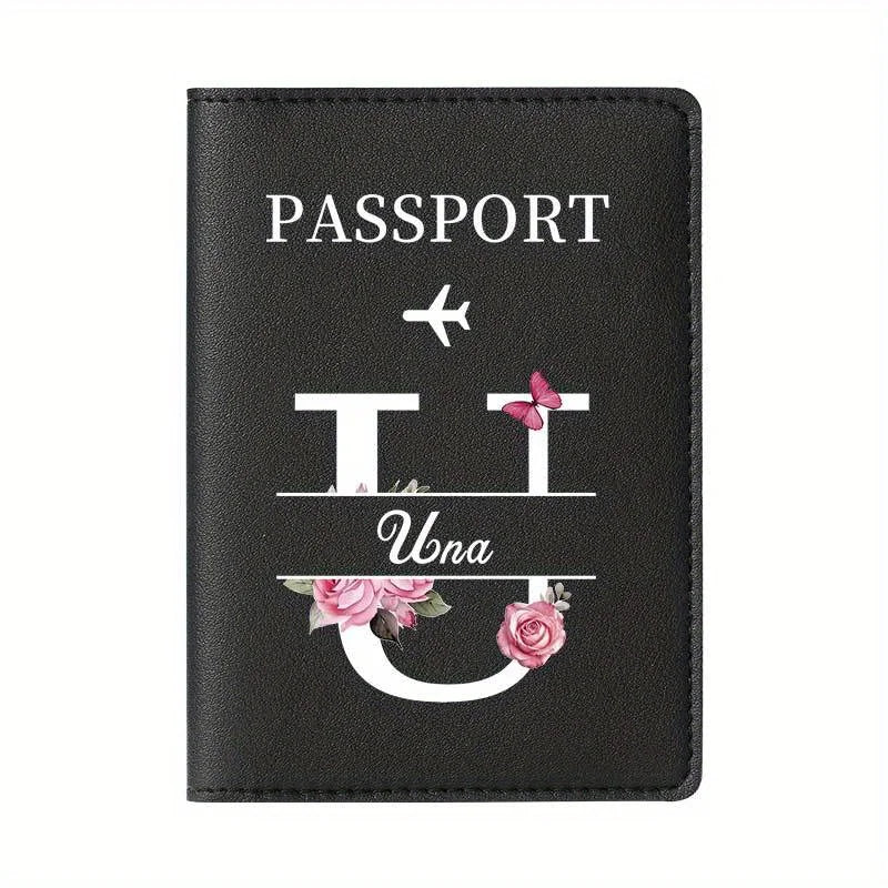 Personalized Custom Black Passport Holder with Custom Name - 26 Letters and Surname. Fashionable Foldable Travel Accessory