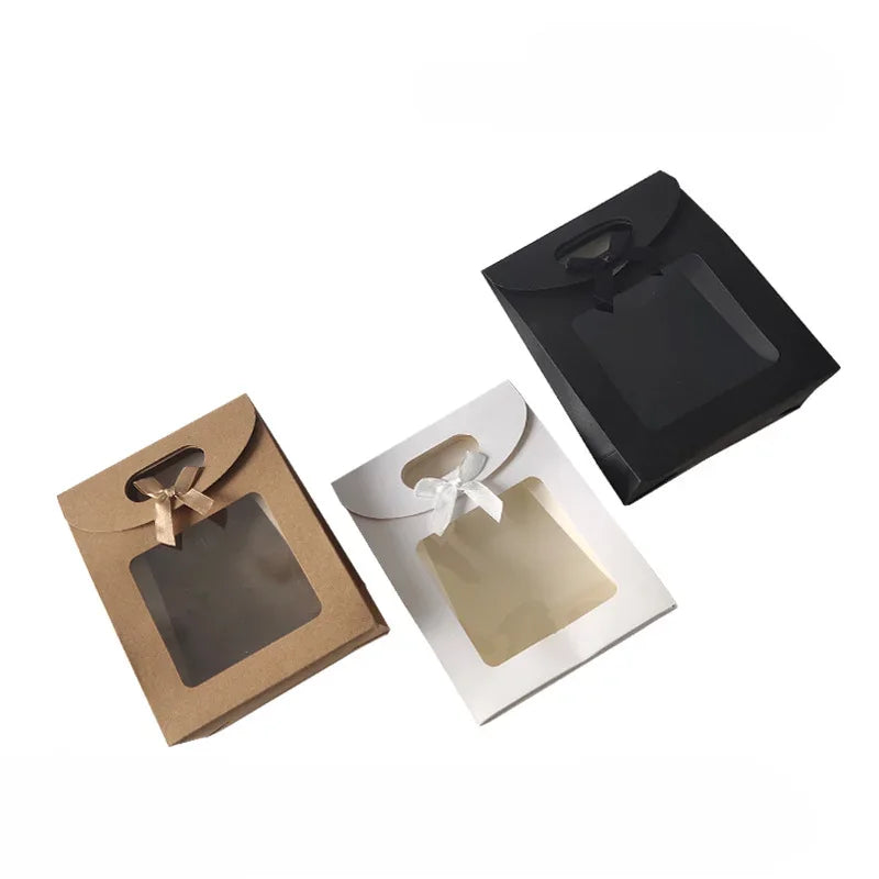 10/20pcs Transparent Window Gift Bags For Wedding Birthday Home Party White Black Packaging Box Baking Takeaway Bag