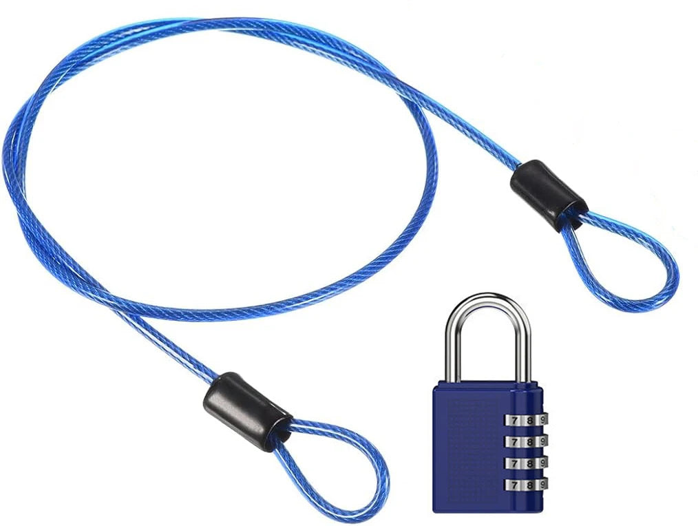 Security Steel Cable with 4 Digit Combination Lock 1 Set Travel Padlock 1m Coated Safety Wire Rope Double Loop for Luggage case
