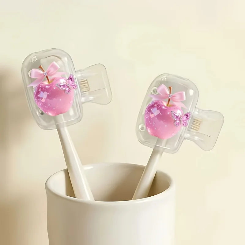 2pcs Beautiful Pink Apple Toothbrush Case Portable Dustproof Odorless Toothbrush Holder with Ventilation Holes Gifts For Family