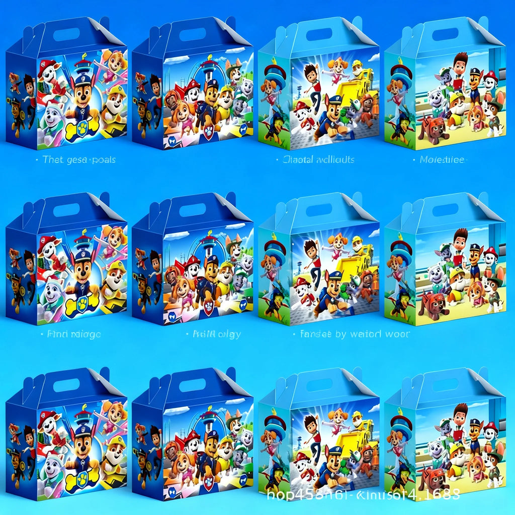 12PCS Paw Patrol Birthday Party Supplies Baby Shower Bag Cute Anime Kids Gifts Candy Decoration Creative Packaging Box