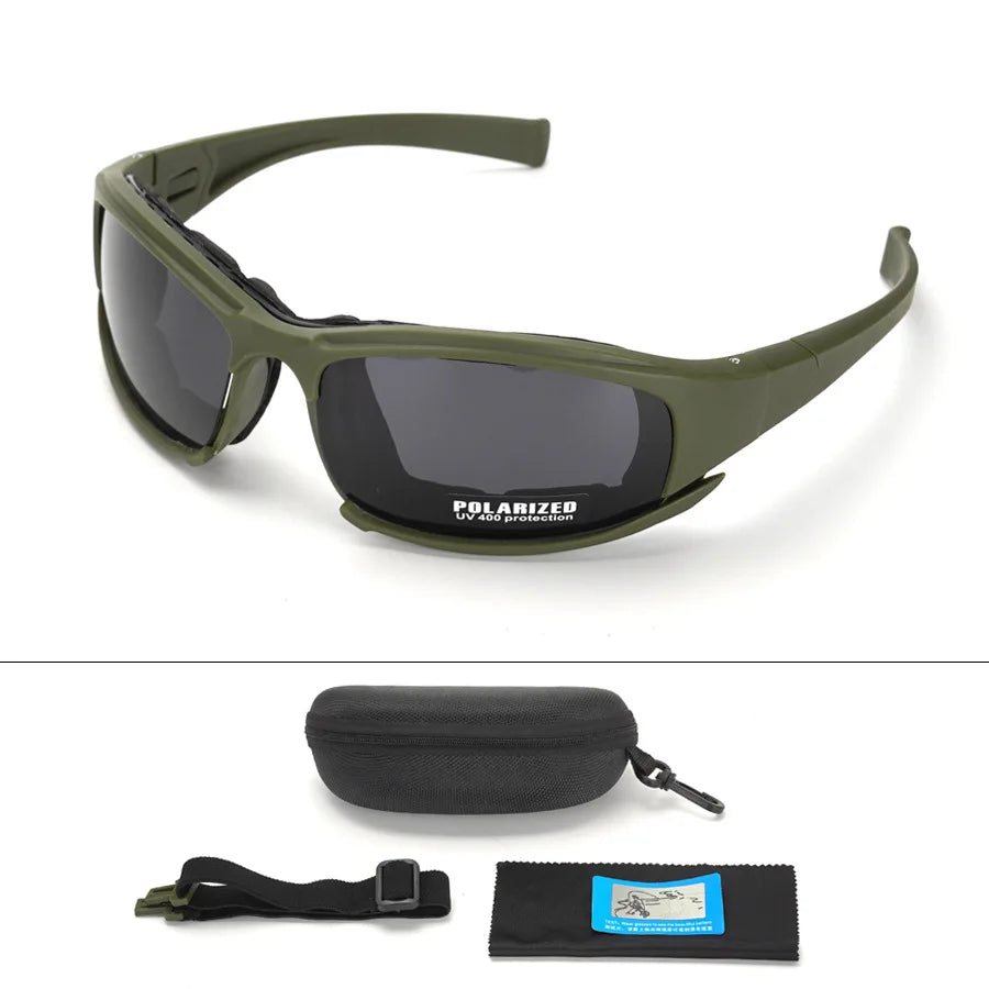 2025 4-Lens Tactical Goggles - Polarized, Windproof & Dustproof Safety Glasses for Outdoor Sports (Climbing, Cycling, Fishing)
