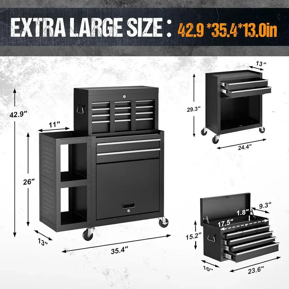 Mobile 3-in-1 Tool Chest with Lockable Steel Cabinet, Detachable Top and Bottom Storage, Ideal for Workshops and Repairs