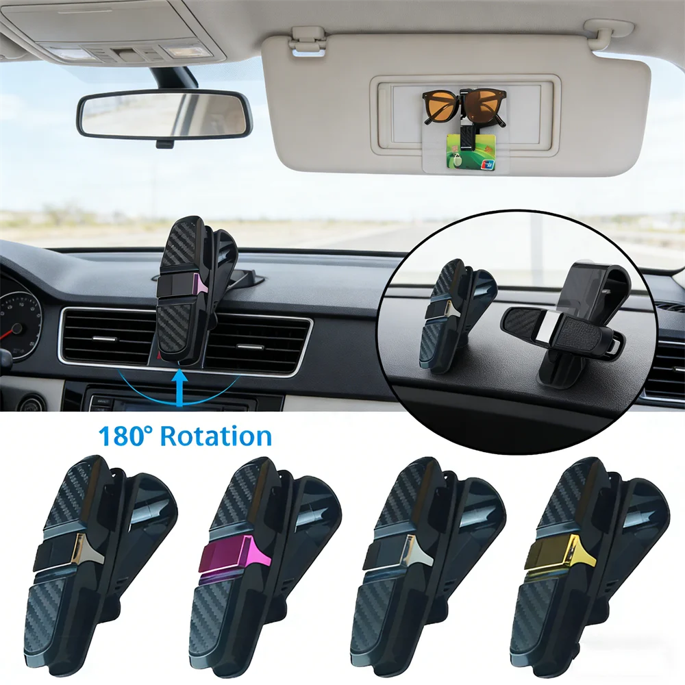 Black Glasses Holder for Car Sun Visor Sunglasses Clip Card Ticket Holder Eyeglasses Fastener Carbon Fiber Sunglasses Clip