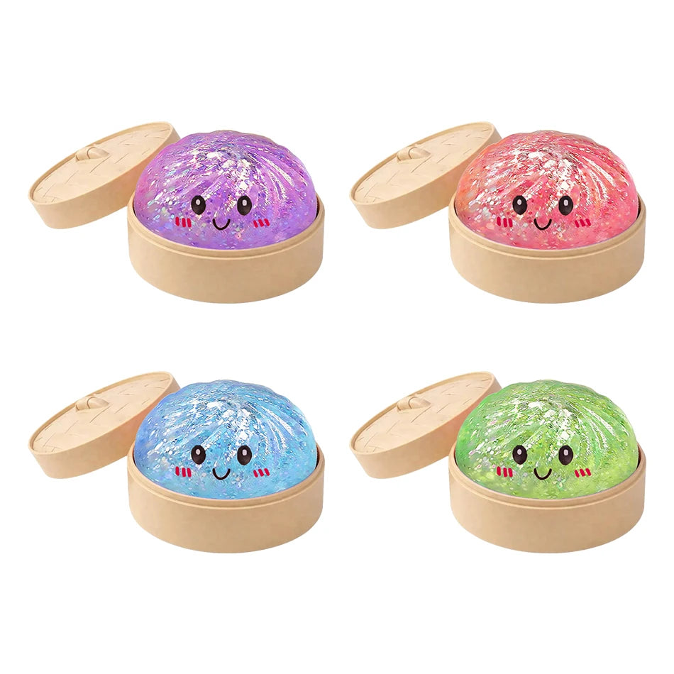 Glitter Dumpling Squishy with Box Mini Dumplings Sensory Squeeze Toy for Stress Relief Random Color Cute