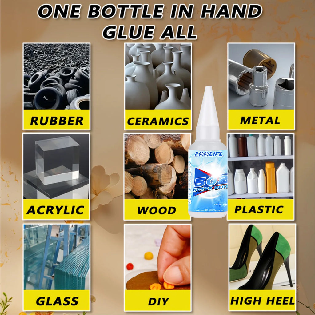 LOOLIFL 1-8pcs 502 Super Glue Instant Quick-drying Cyanoacrylate Adhesive Leather Glass Wood Metal Strong Bond Liquid Glue Tool
