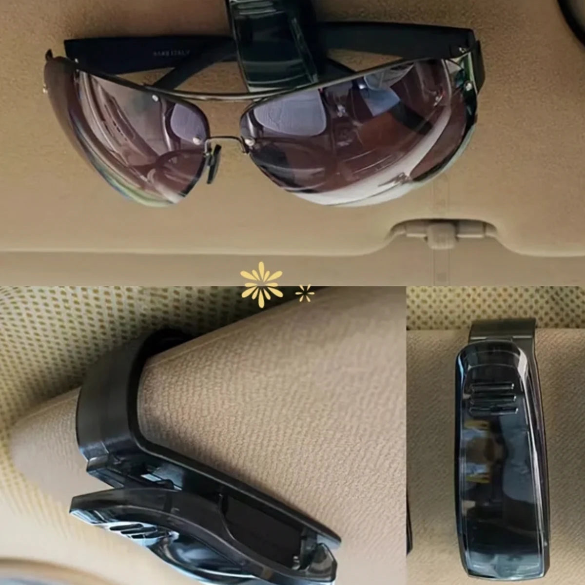 2PC Black Universal Car Sun Visor Sunglasses Holder, Multifunctional Eyeglasses Clip Card Ticket Pen Storage Box