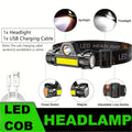1/2PCS LED+COB Portable Headlamp with 400MAh Magnetic Lightweight Head Flashlight for Outdoor Camping Running Fishing Emergency
