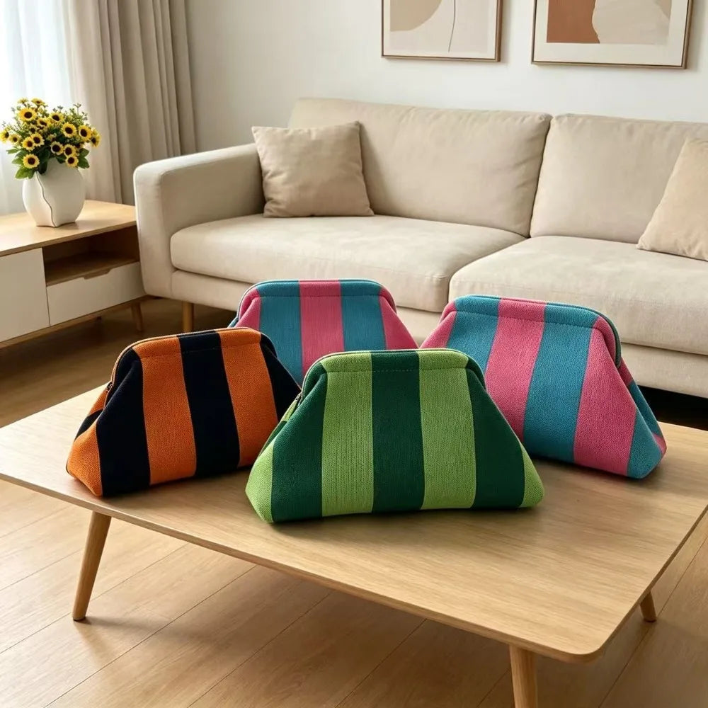 New color-block striped eye-catching cloud knit daily commuter storage clutch bag